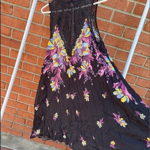 Intimately by Free People Black Lace/Floral Tunic Slip Dress Size Large - Picture 3 of 12